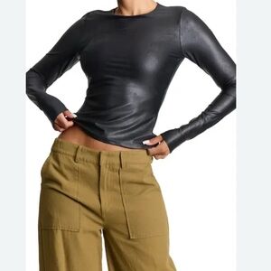 NWT Naked Wardrobe faux leather Black Long Sleeve Women's Top Sz Large $58